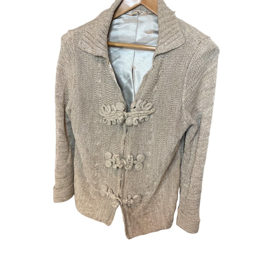 Coldwater Creek Brown Knotted Satin Lined Hook and Loop Cardigan Sweater